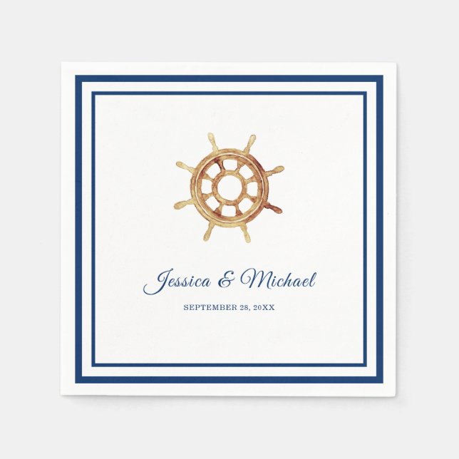 Wasserfarben-Lenkrad für Nautische Streifen Serviette (Vorderseite)