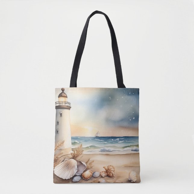 Wasserfarben Leuchtturm und Strand (Vorderseite)