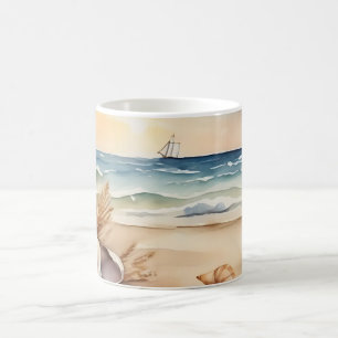 Wasserfarben Leuchtturm und Strand Kaffeetasse