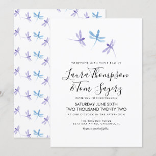 Wasserfarben-Libelle Elegante Schrift Hochzeit  Einladung