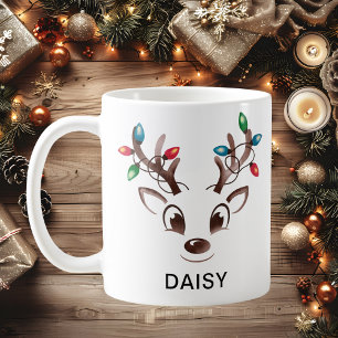Wasserfarben-Lichterkette-Rentier-Kundenname Kaffeetasse