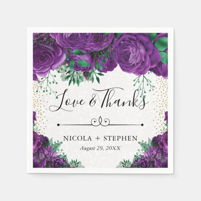 Wasserfarben Lila Glam Rose Hochzeit Serviette (Vorderseite)