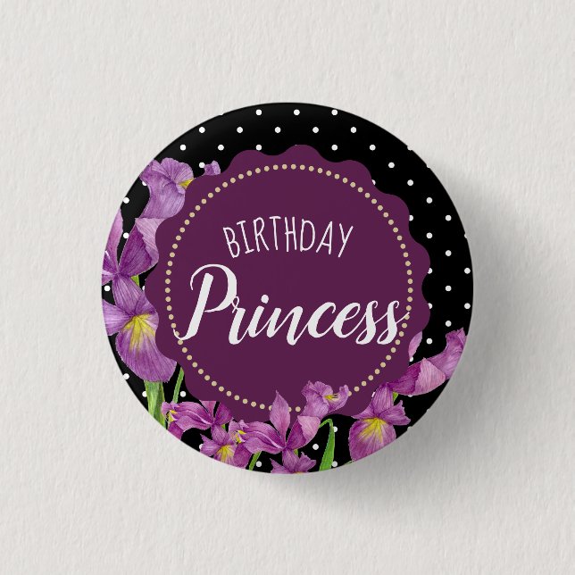 Wasserfarben Lila Iris Botanische Polka Dosen Button (Vorderseite)