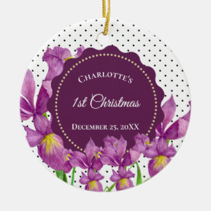 Wasserfarben Lila Iris Botanische Polka Dots Keramik Ornament