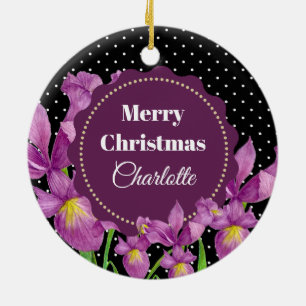 Wasserfarben Lila Iris Botanische Polka Dots Keramik Ornament