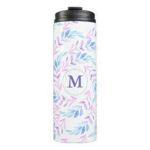 Wasserfarben Lila Laurels Foliage mit Initial Thermosbecher