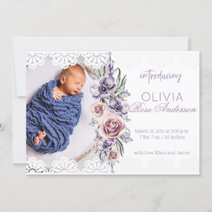 Wasserfarben Lila Mädchen Geburtserklärung Einladung