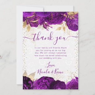 Wasserfarben lila und goldene Blumen Hochzeit Dankeskarte