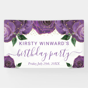 Wasserfarben lila und goldene Rosen Geburtstag Banner