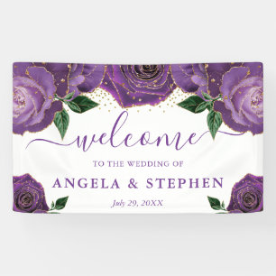 Wasserfarben lila und goldene Rosen Hochzeit Banner