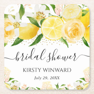 Wasserfarben-Limonen und Blumen-Brautparty Rechteckiger Pappuntersetzer