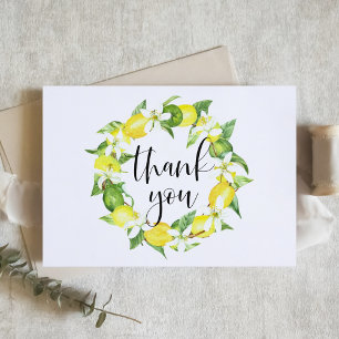 Wasserfarben-Limonen- und Blütenkranz-Hochzeit Dankeskarte