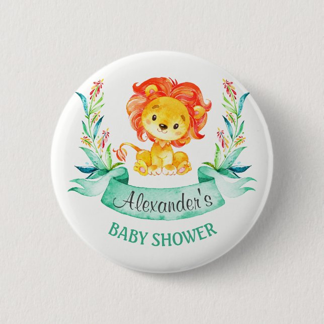 Wasserfarben-Löwenbaby-Dusche Button (Vorderseite)