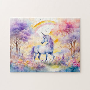 Wasserfarben Majestic Einicorn unter Kirschblüten Puzzle