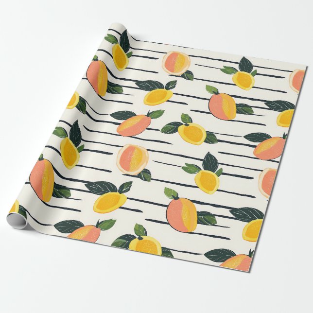 Wasserfarben-Mango-Muster mit grünen Blätter (2) Geschenkpapier (Ungerollt)