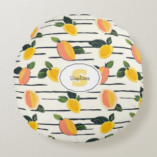 Wasserfarben-Mango-Muster mit grünen Blätter (2) Rundes Kissen
