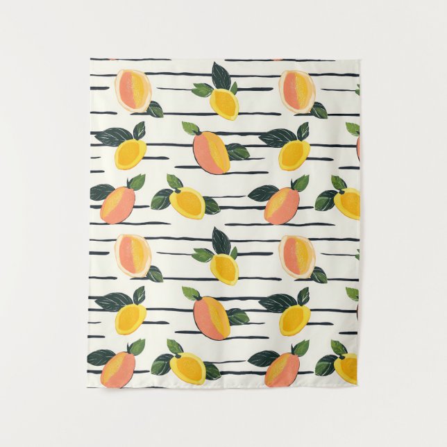Wasserfarben-Mango-Muster mit grünen Blätter (2) Wandteppich (Vorderseite)