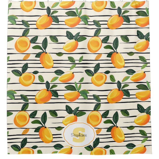 Wasserfarben-Mango-Muster mit grünen Blätter Duschvorhang (Vorderseite)