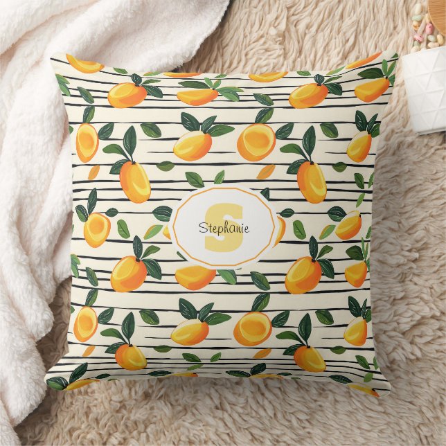Wasserfarben-Mango-Muster mit grünen Blätter Kissen (Decke)