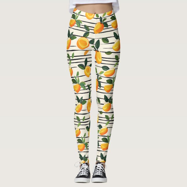 Wasserfarben-Mango-Muster mit grünen Blätter Leggings (Vorderseite)