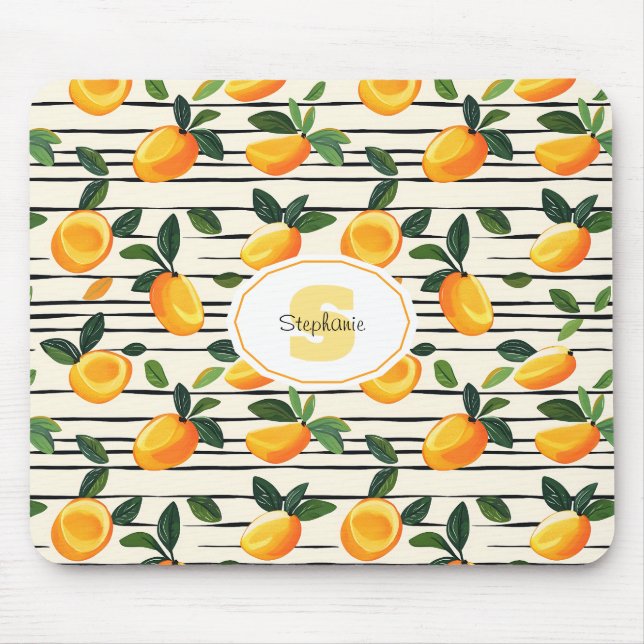 Wasserfarben-Mango-Muster mit grünen Blätter Mousepad (Vorne)