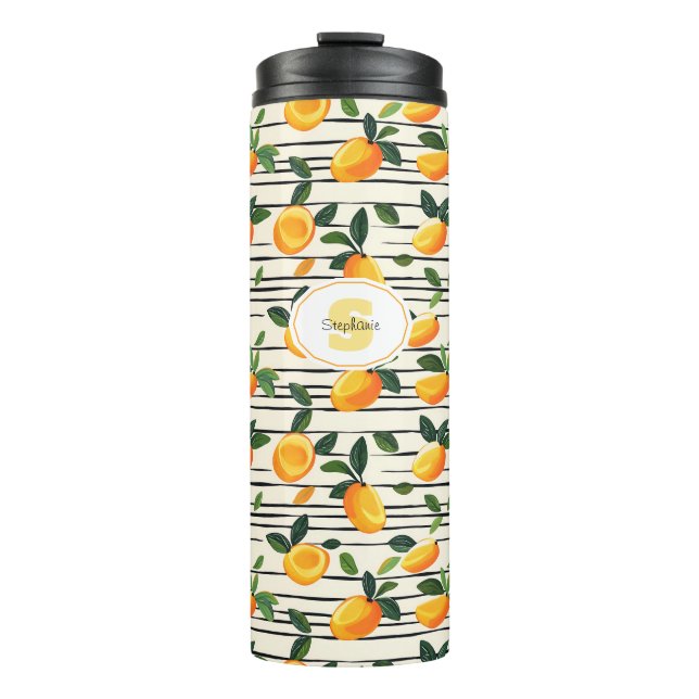 Wasserfarben-Mango-Muster mit grünen Blätter Thermosbecher (Vorderseite)