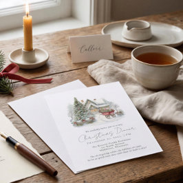 Wasserfarben-Märchenbuch-Weihnachtswagen-Dinner Einladung