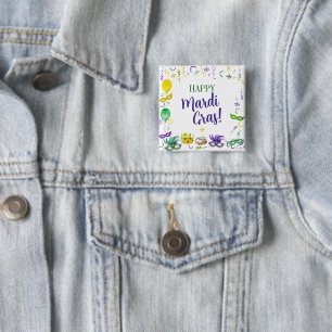 Wasserfarben-Mardi-Gras-Objekte-Party Button