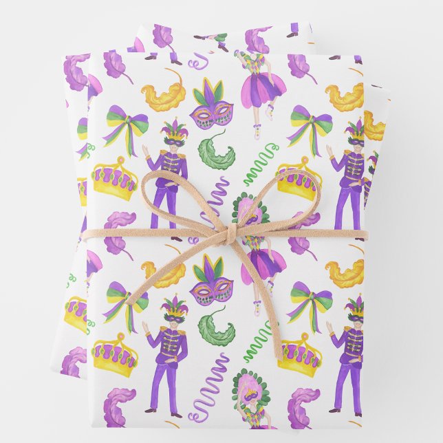 Wasserfarben-Mardi-Gras-Party Geschenkpapier Set (Von Creator hochgeladen)