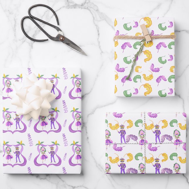 Wasserfarben-Mardi-Gras-Party Geschenkpapier Set (Von Creator hochgeladen)