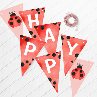 Wasserfarben-Marienkäfer-Happy-Birthday- Banner