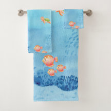 Wasserfarben-Meeresleben in Blau. Name und niedlic
