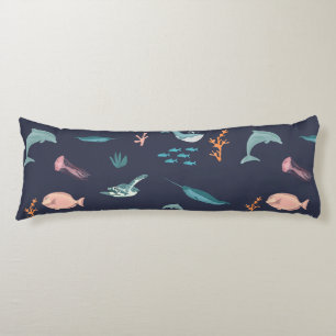 Wasserfarben Meerestiere Blaues Muster Seitenschläferkissen