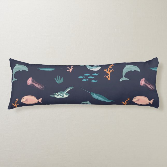 Wasserfarben Meerestiere Blaues Muster Seitenschläferkissen (Vorderseite)