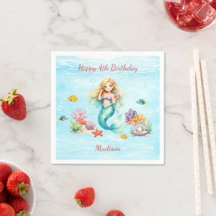 Wasserfarben-Meerjungfrau-Geburtstag Serviette