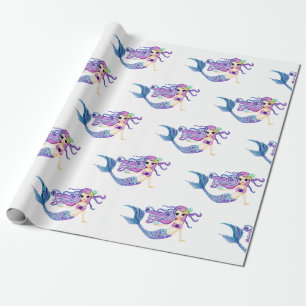 Wasserfarben-Meerjungfrau-Geburtstagsfeier Geschenkpapier