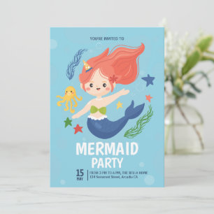 Wasserfarben-Meerjungfrau-Under-The-Sea-Birthday-P Einladung