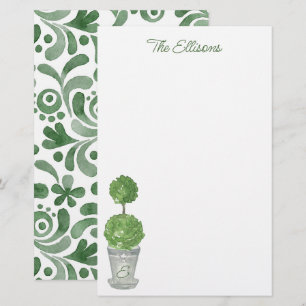 Wasserfarben Mit Monogramm Topiary Stationierung Briefpapier