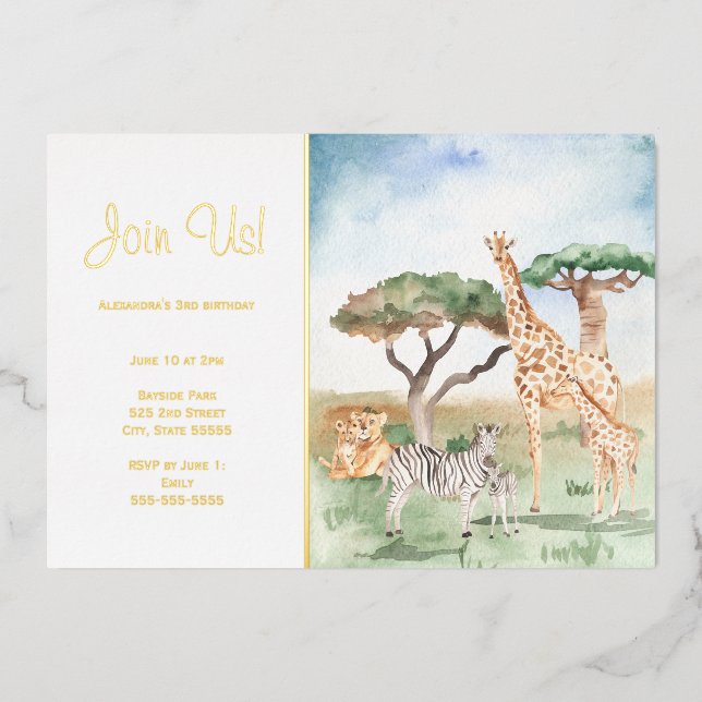Wasserfarben-Mommy + Baby African Animals Party Go Folieneinladung (Vorderseite)