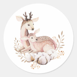Wasserfarben-Mommy und Baby-Deer-Wreath-Wald Runder Aufkleber