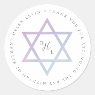 Wasserfarben Monogram Bat Mitzvah Danke Sticker