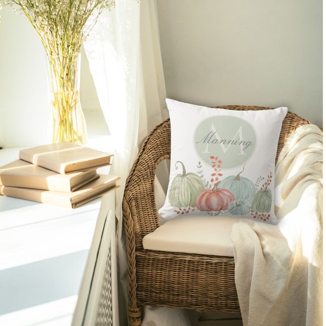 Wasserfarben-Monogram-Fallpumpen Kissen (Von Creator hochgeladen)