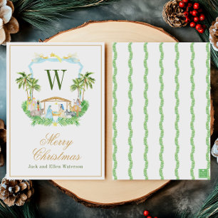 Wasserfarben-Monogramm Initiale Weihnachts-Crest Feiertagskarte