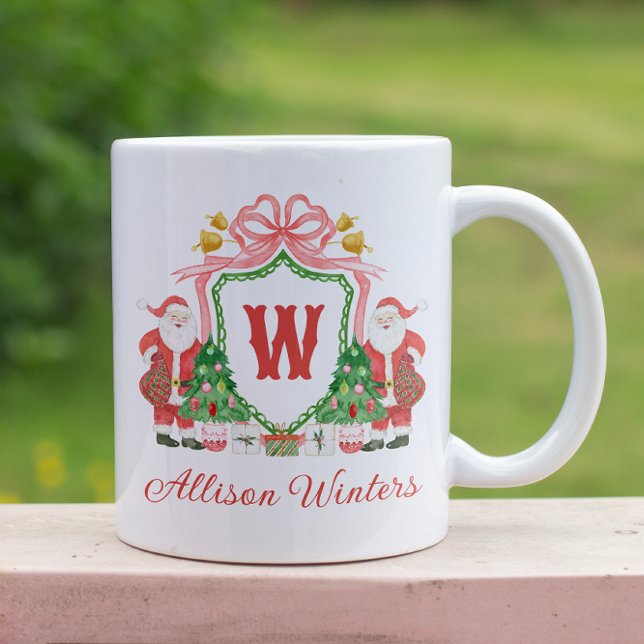 Wasserfarben-Monogramm-Initialien-Santa-Wappen Kaffeetasse (Von Creator hochgeladen)