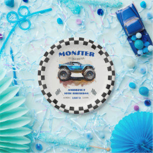 Wasserfarben-Monster-Truck Blau Jungen-Geburtstag Pappteller