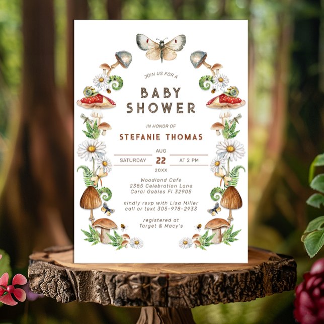 Wasserfarben Mushroom Kinderdusche Einladung | Woo (Woodland Mushroom Baby Shower Invitation )