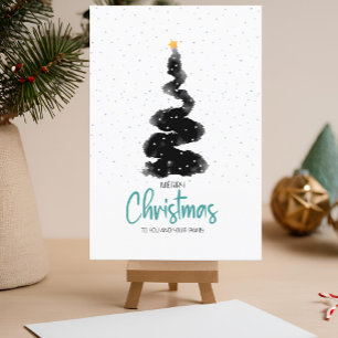 Wasserfarben-Nacht-Himmel-Weihnachtsbaum, Sterne & Postkarte