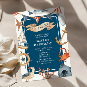 Wasserfarben-nautische Kindergeburtstagsfeier Einladung