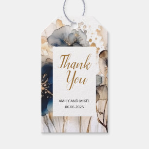 Wasserfarben-Navy-Blue-Golden-Floral-Geschenk-Tag Geschenkanhänger