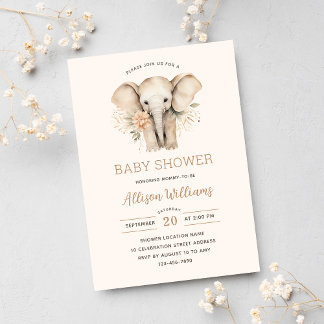 Wasserfarben Niedlich Elephant Floral Girl Babydus Einladung